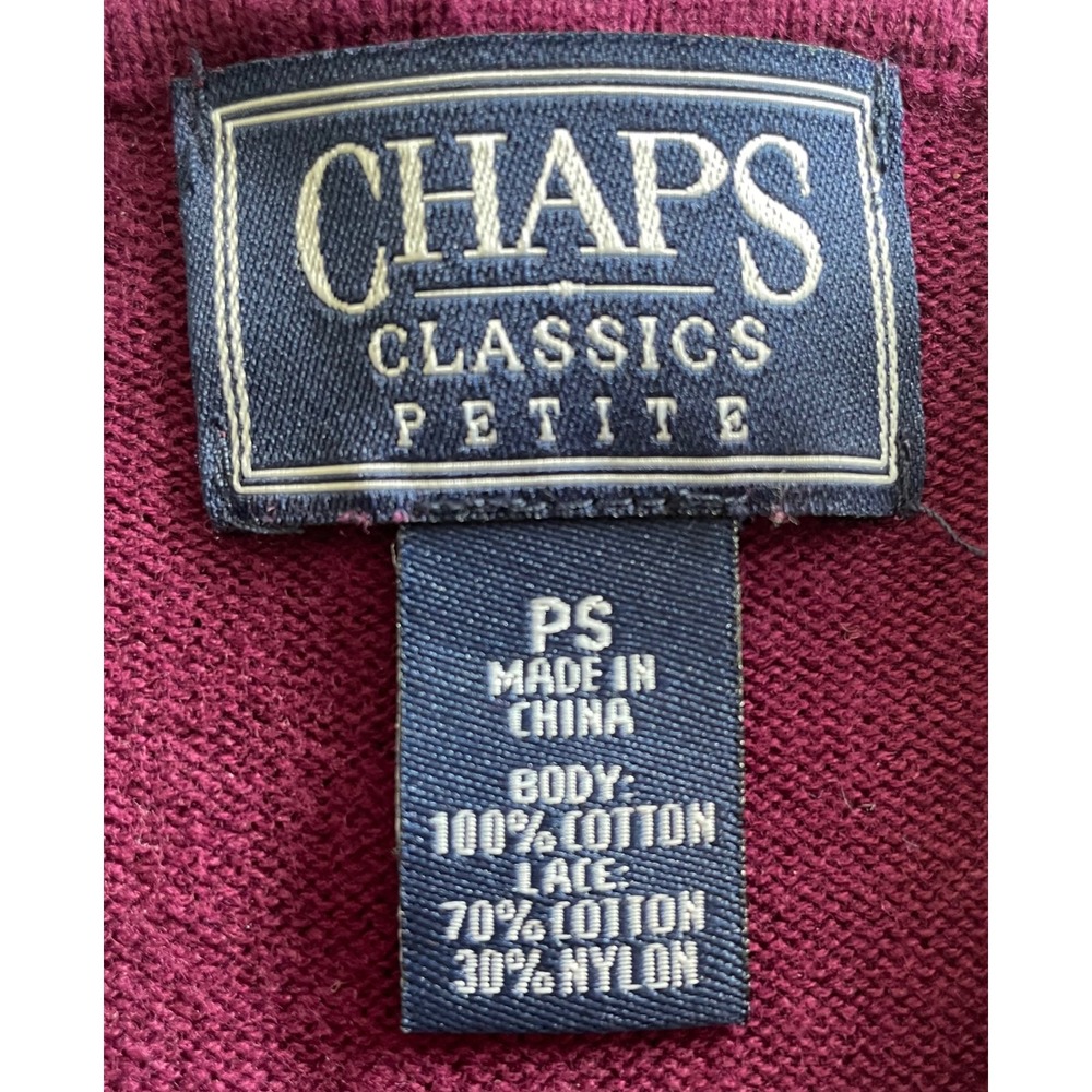 Chaps Classics Petite Purple Floral Lace Front Cardigan Sweater PS Cotton Plum - Picture 5 of 7